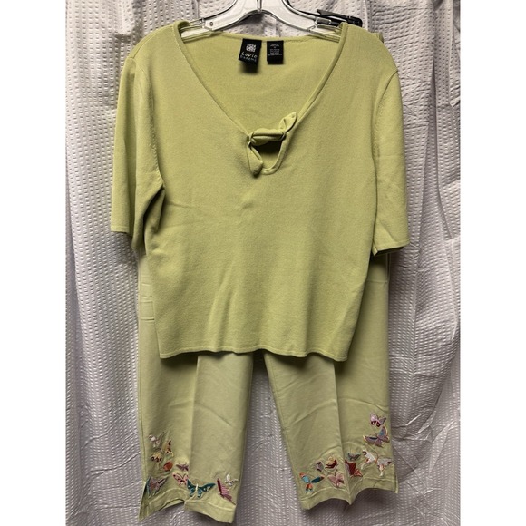 Lavie Boheme Lounge Travel 2p set Women's Medium Green Butterfly Embroidered Y2K - Picture 2 of 11